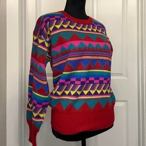 Vintage 80s/90s Meister Wool Blend Sweater – Geometric Knit – Hong Kong – Size S
